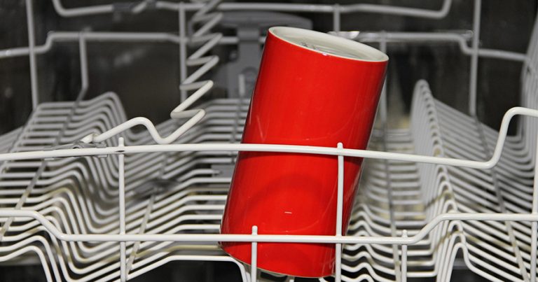Cup in a dishwasher rack