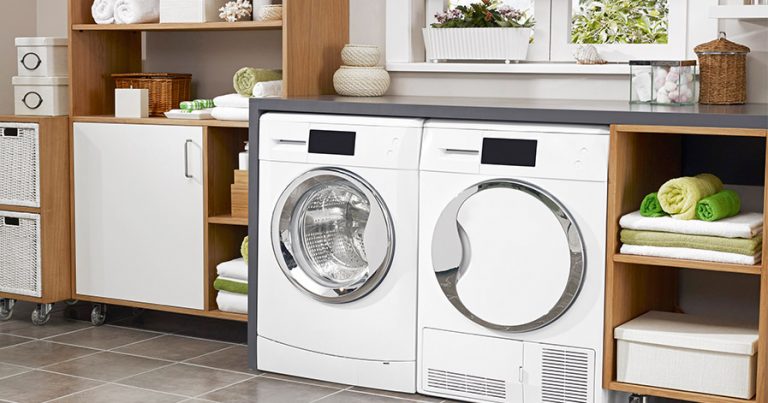 Washing machine and dryer in a laundry room